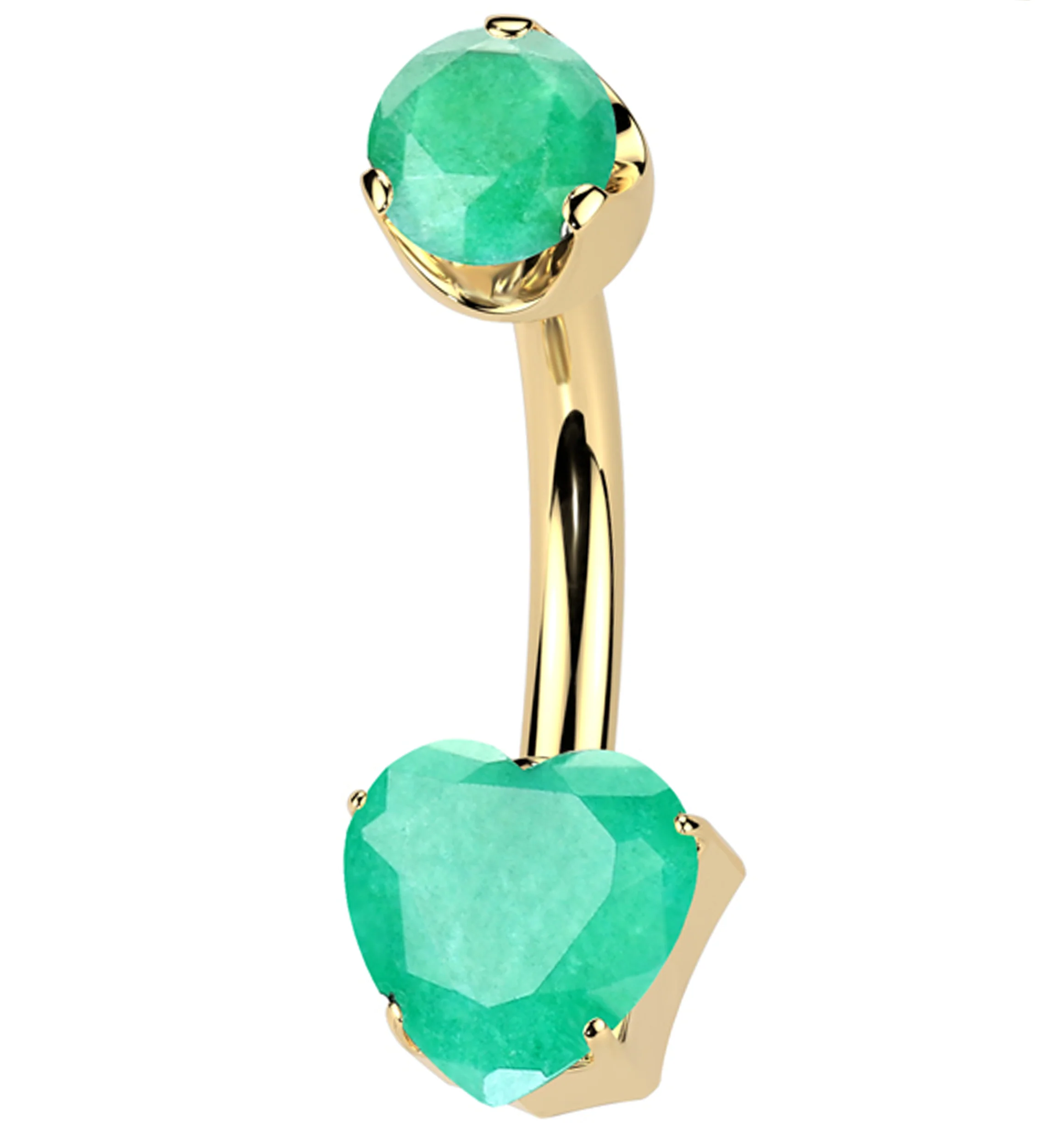 Gold PVD Green Onyx Stone Heart Internally Threaded Titanium Belly Button Ring - Mrs Treak