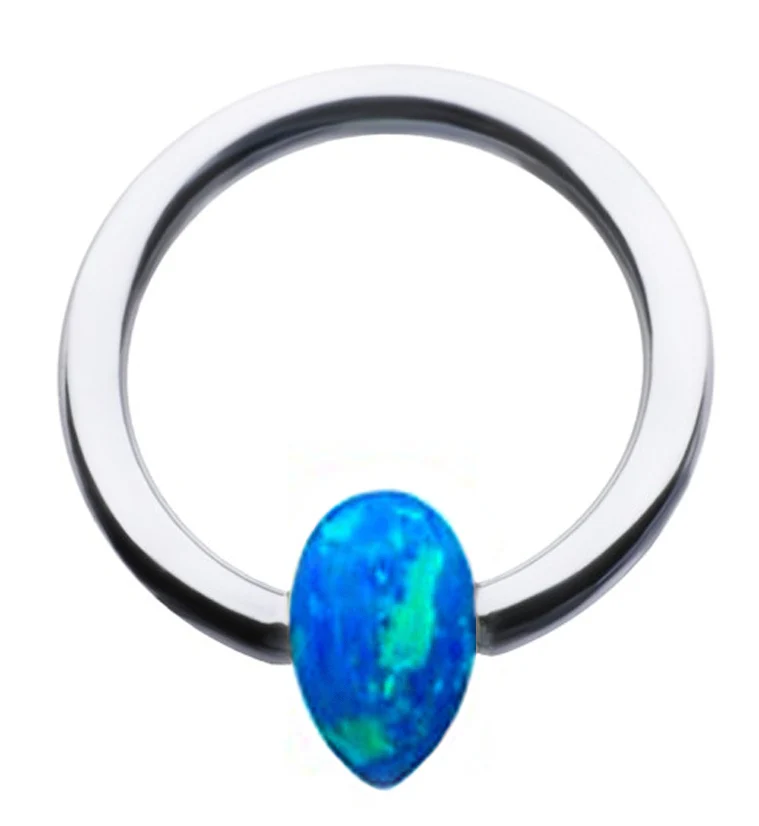 Blue Opalite Teardrop Titanium Captive Ring - Mrs Treak