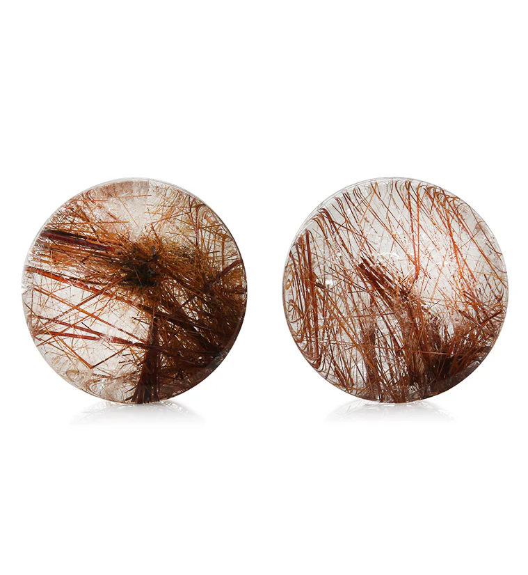 Rutilated Quartz Stone Plugs 1 Inch (25mm) Version 10 - Mrs Treak
