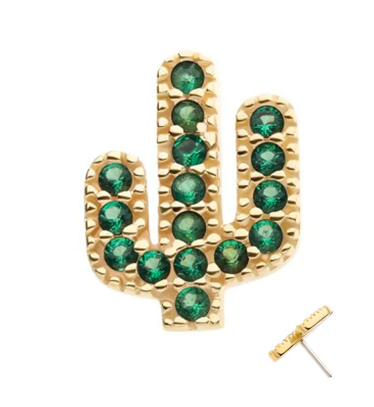 14kt Gold Beaded Cactus Emerald CZ Threadless Top - Mrs Treak