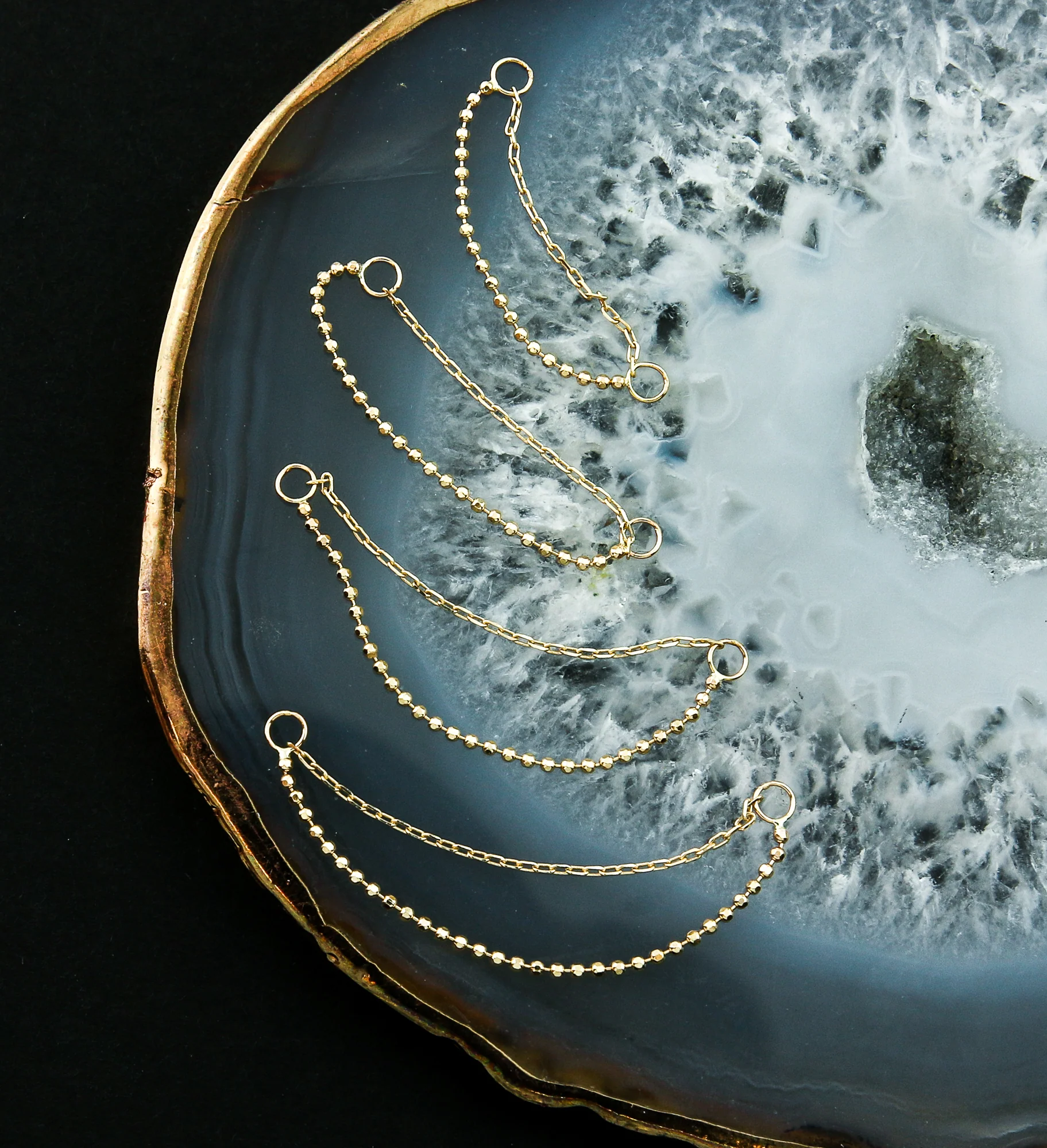 14kt Gold Double Link And Bead Nose & Cartilage Piercing Chain - Mrs Treak