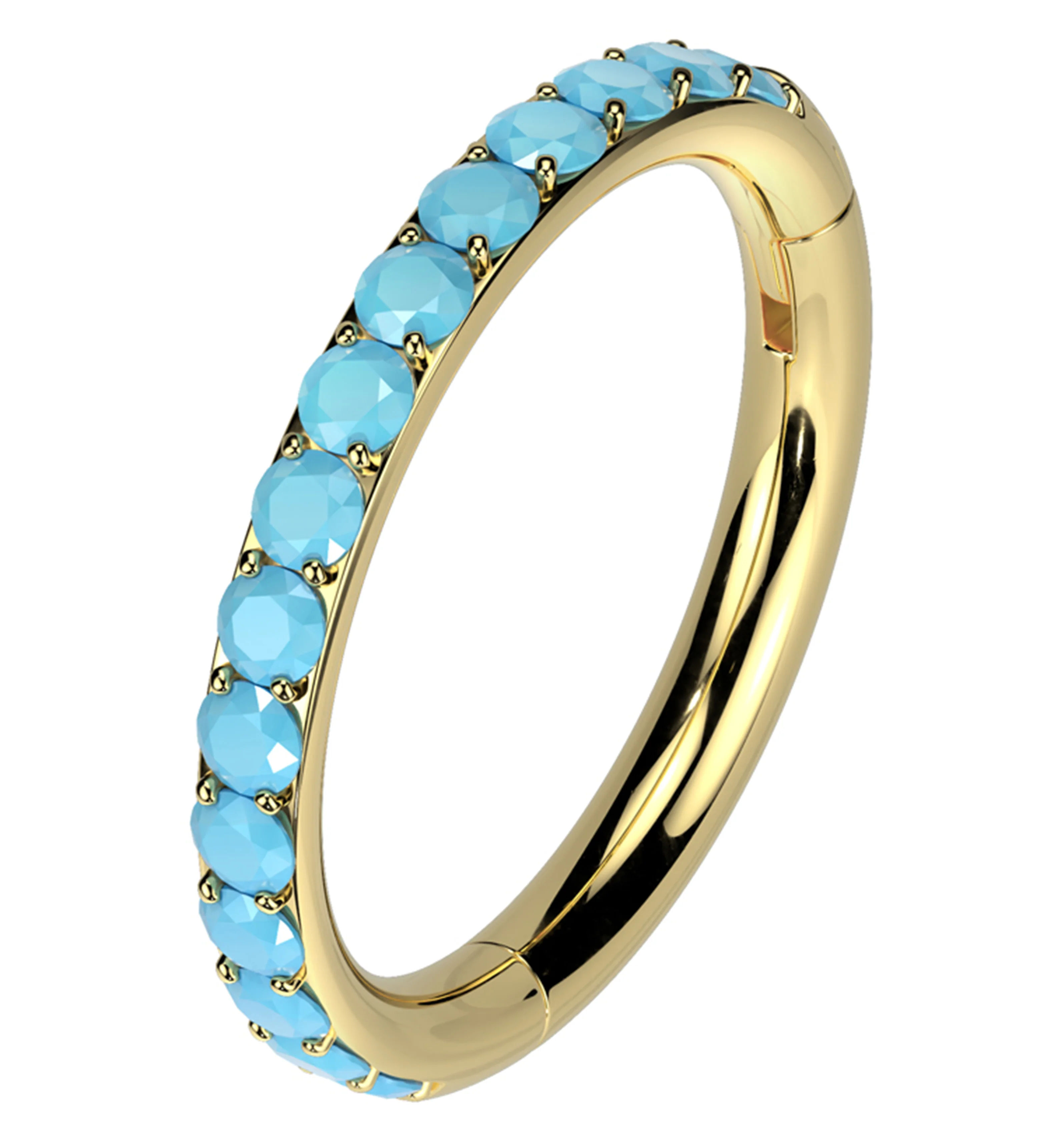 Gold PVD Side Facing Turquoise Row Titanium Hinged Segment Ring - Mrs Treak
