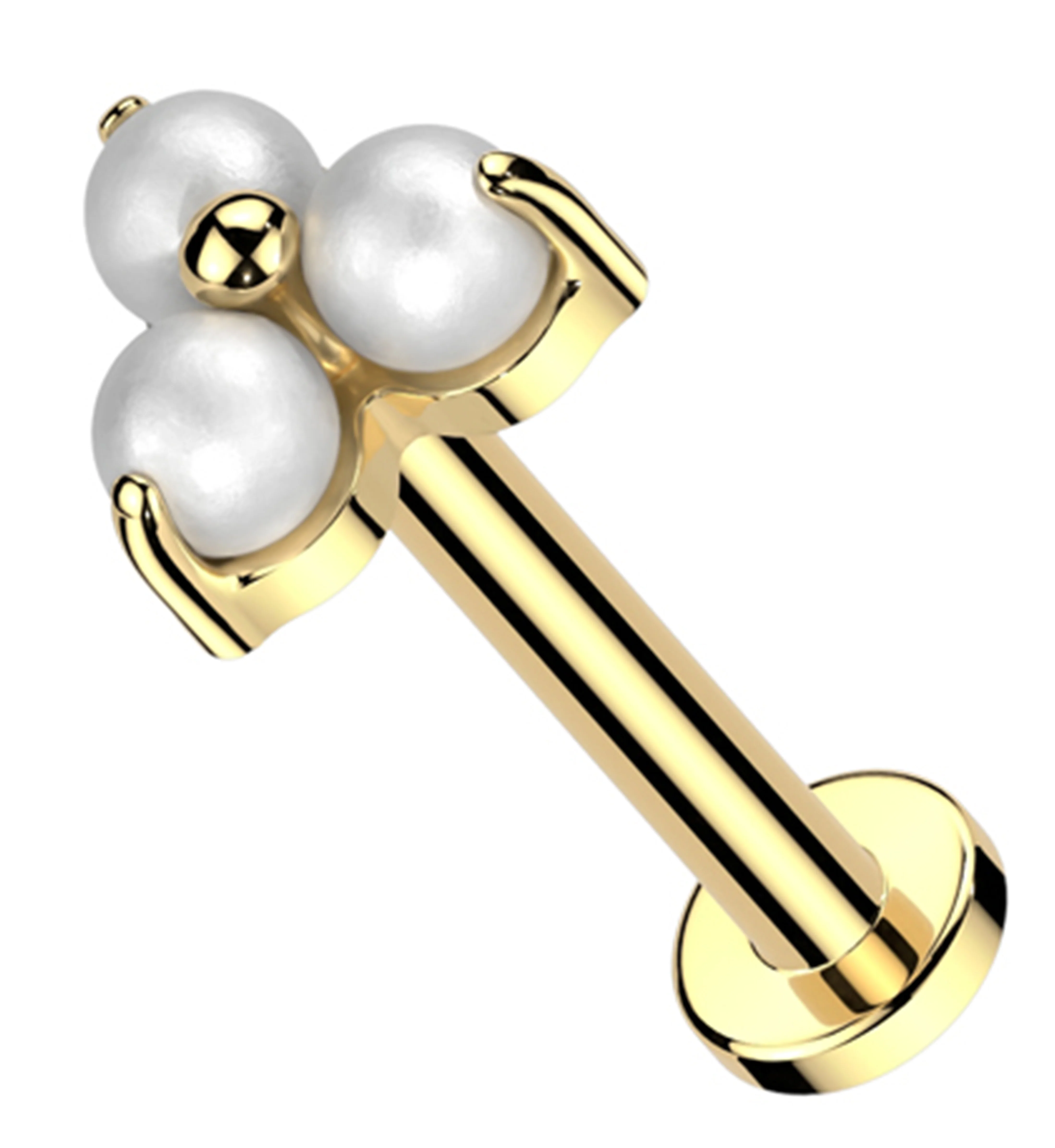 Gold PVD Trinity Pearl Internally Threaded Titanium Labret - Mrs Treak