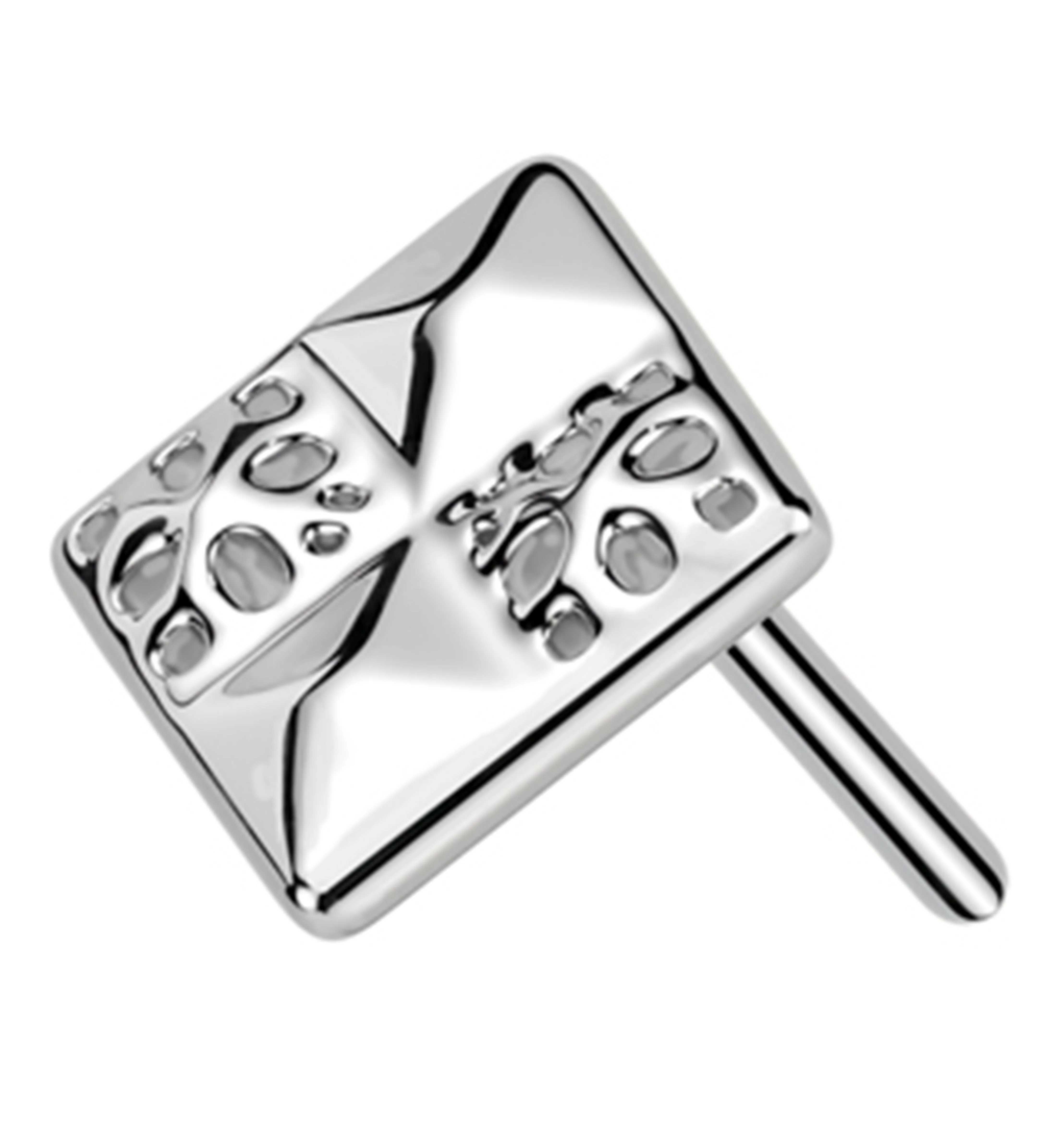 14kt White Gold Square Checkers Threadless Top - Mrs Treak