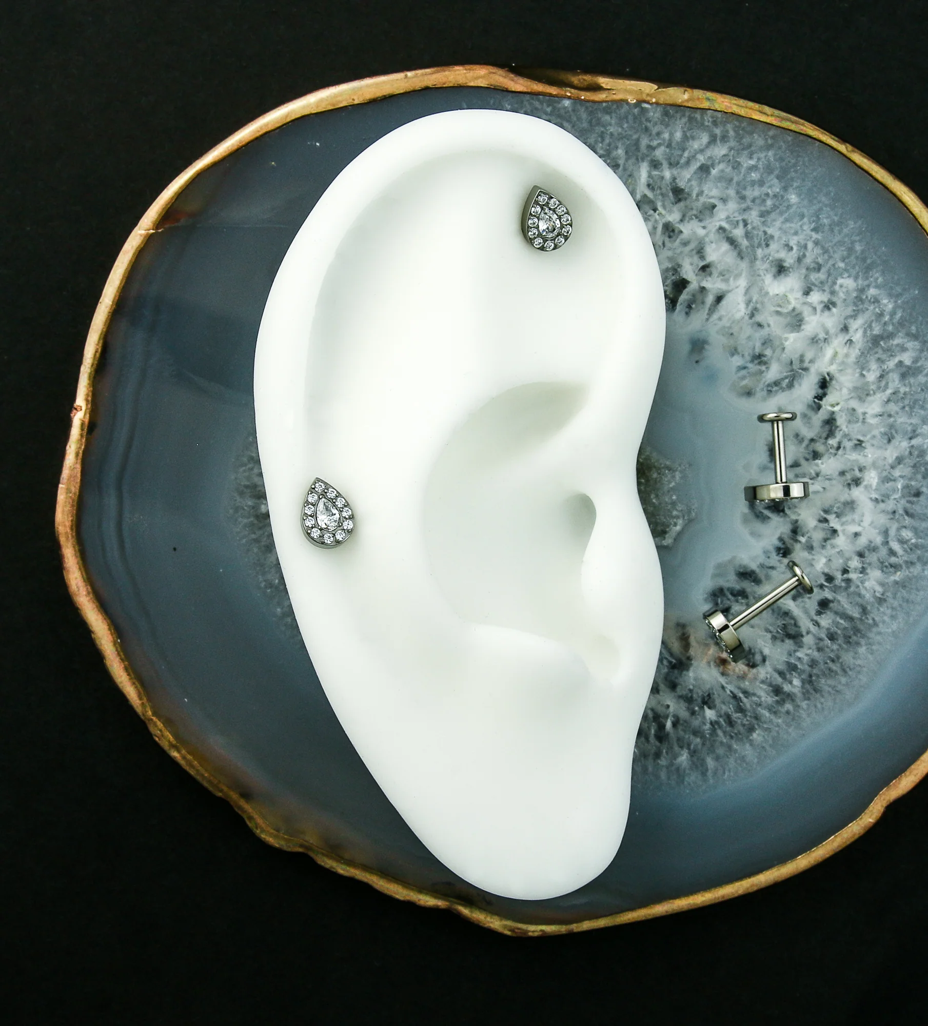 Teardrop Clear CZ Internally Threaded Titanium Labret - Mrs Treak