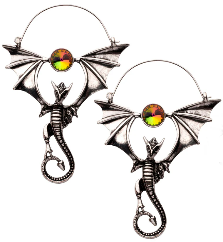 Flying Dragon Black Aurora CZ Stainless Steel Plug Hoops - Mrs Treak