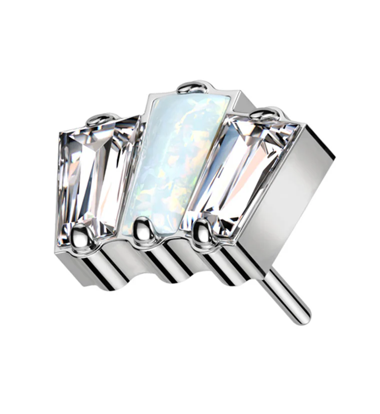 Trinal White Opalite Clear CZ Titanium Threadless Top - Mrs Treak