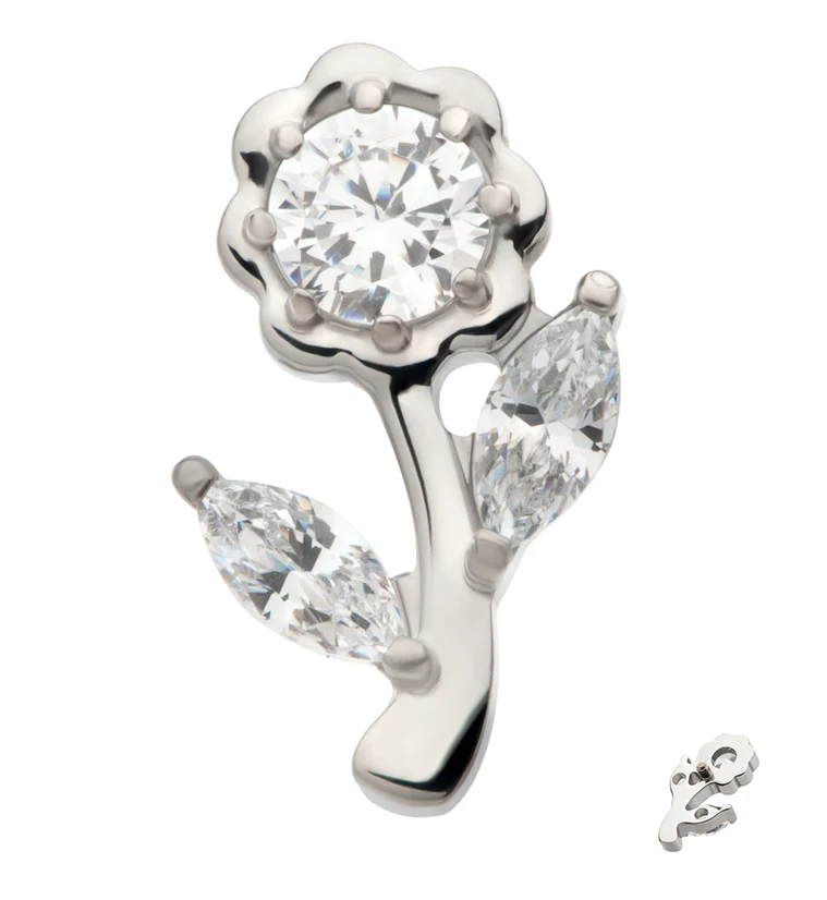 Rose Bloom Clear CZ Internally Threaded Titanium Top - Mrs Treak