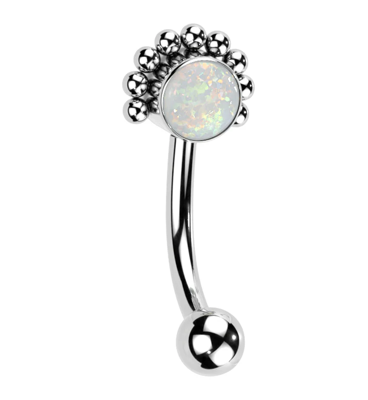 Beaded White Opalite Titanium Threadless Curved Barbell - Mrs Treak