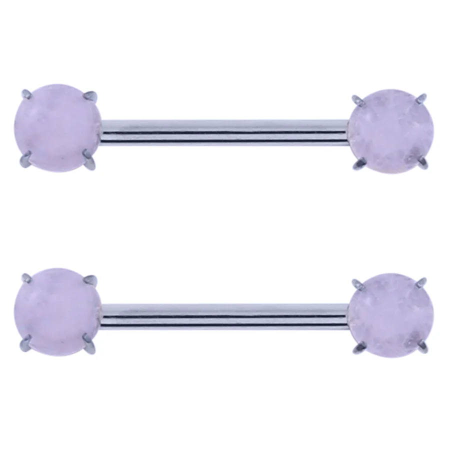 Double Rose Quartz Stone Threadless Titanium Nipple Barbells - Mrs Treak