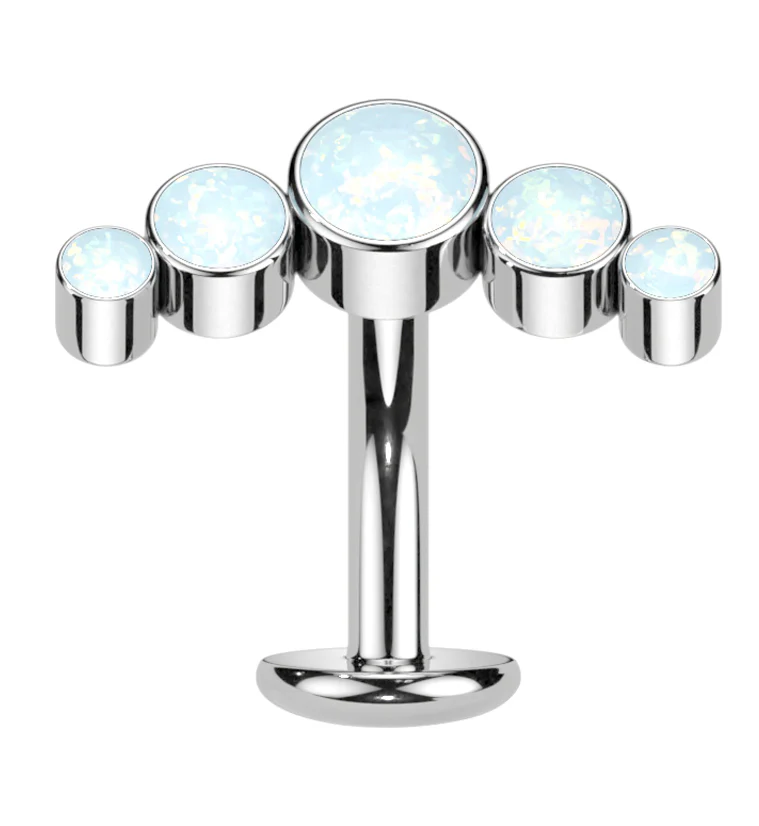 Arch White Opalite Titanium Threadless Floating Belly Button Ring (Convex Disk) - Mrs Treak