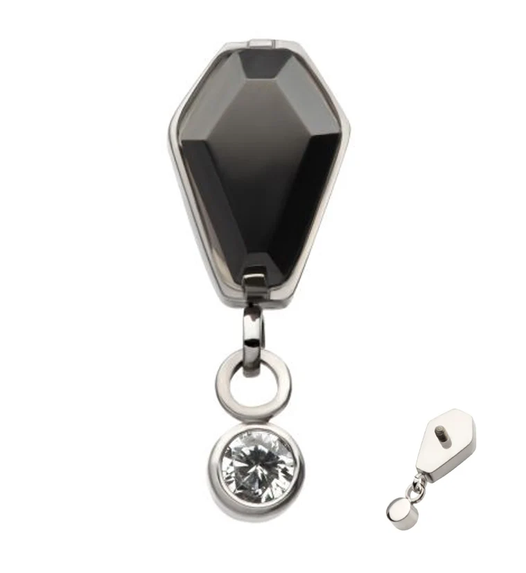 Coffin Black CZ Dangle Clear CZ Internally Threaded Top - Mrs Treak
