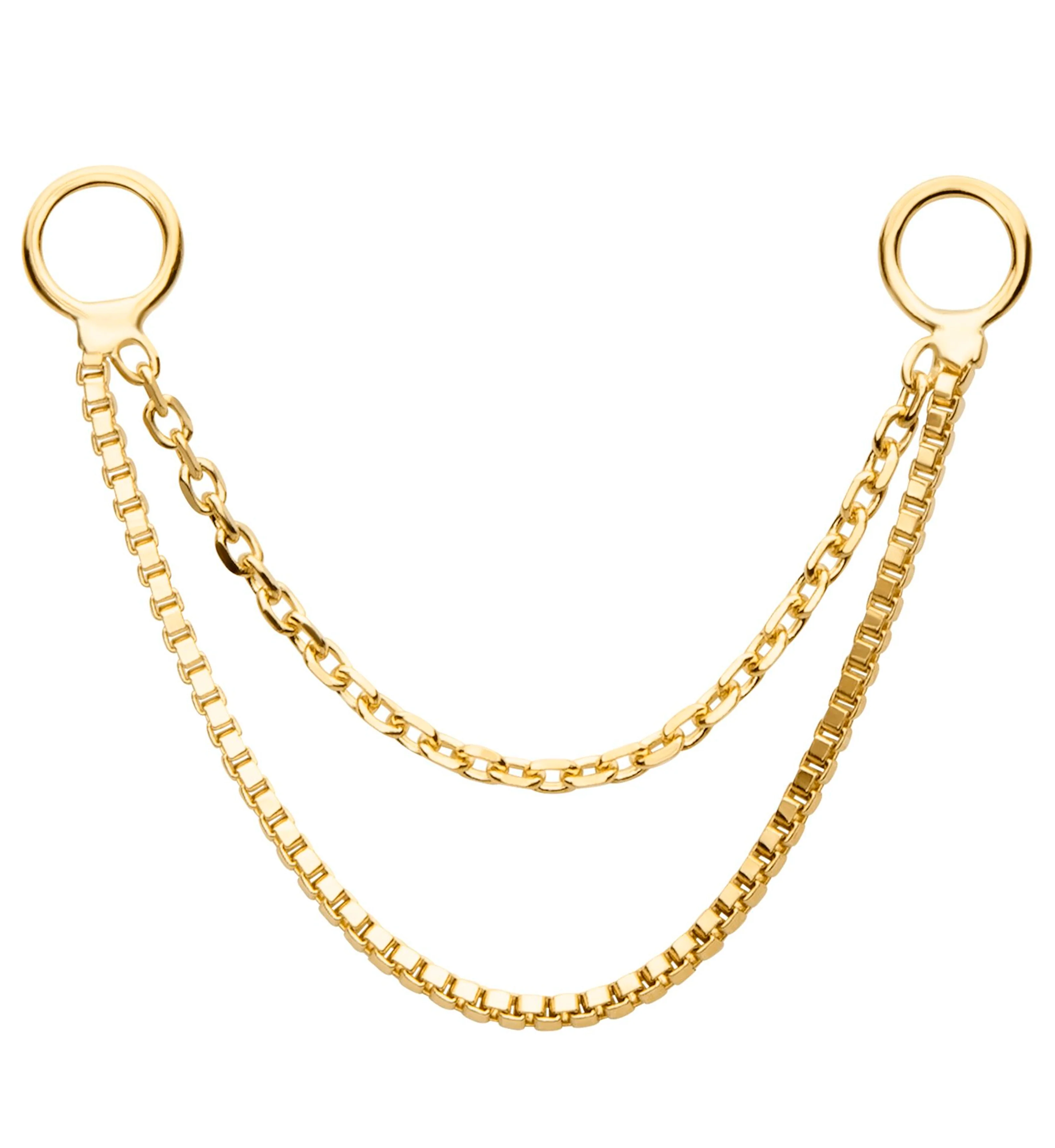 14kt Gold Double Link And Box Nose & Cartilage Piercing Chain - Mrs Treak
