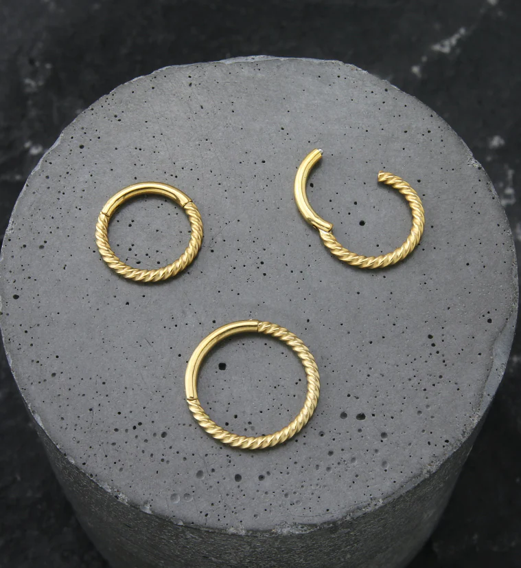 Gold PVD Entwine Stainless Steel Hinged Segment Ring - Mrs Treak