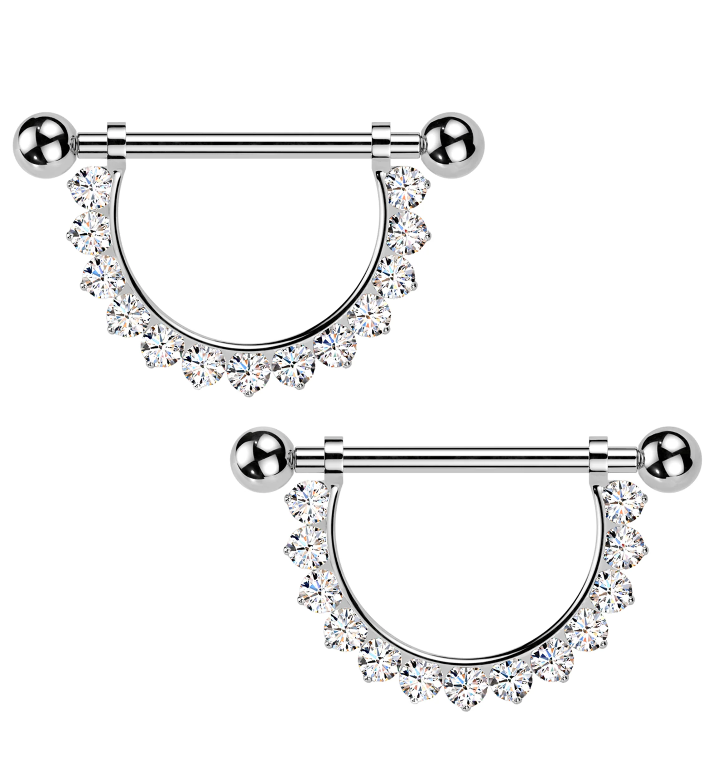Halo Clear CZ Internally Threaded Titanium Nipple Barbells - Mrs Treak