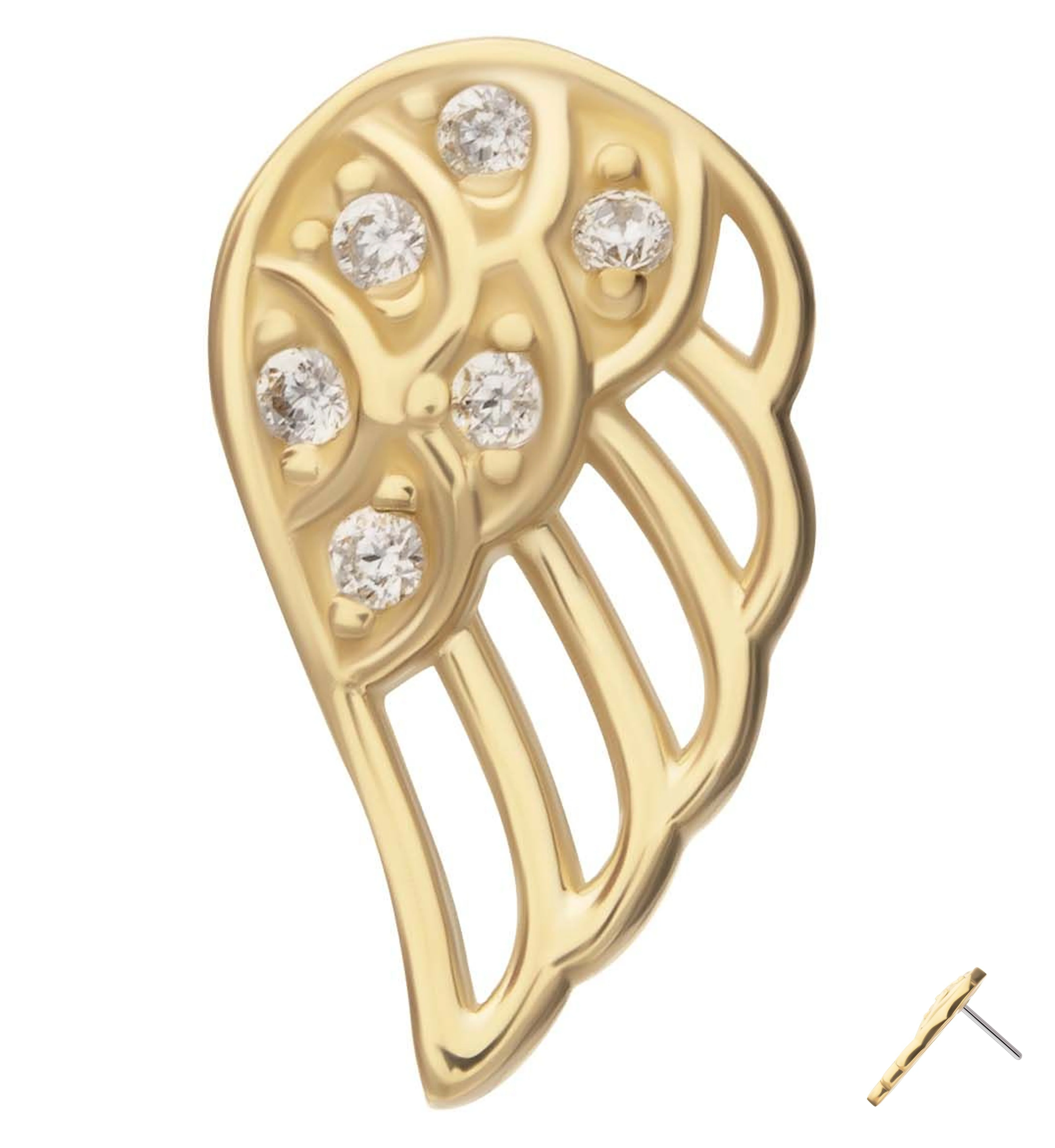 14kt Gold Divine Wing Clear CZ Threadless Top (Left Ear) - Mrs Treak