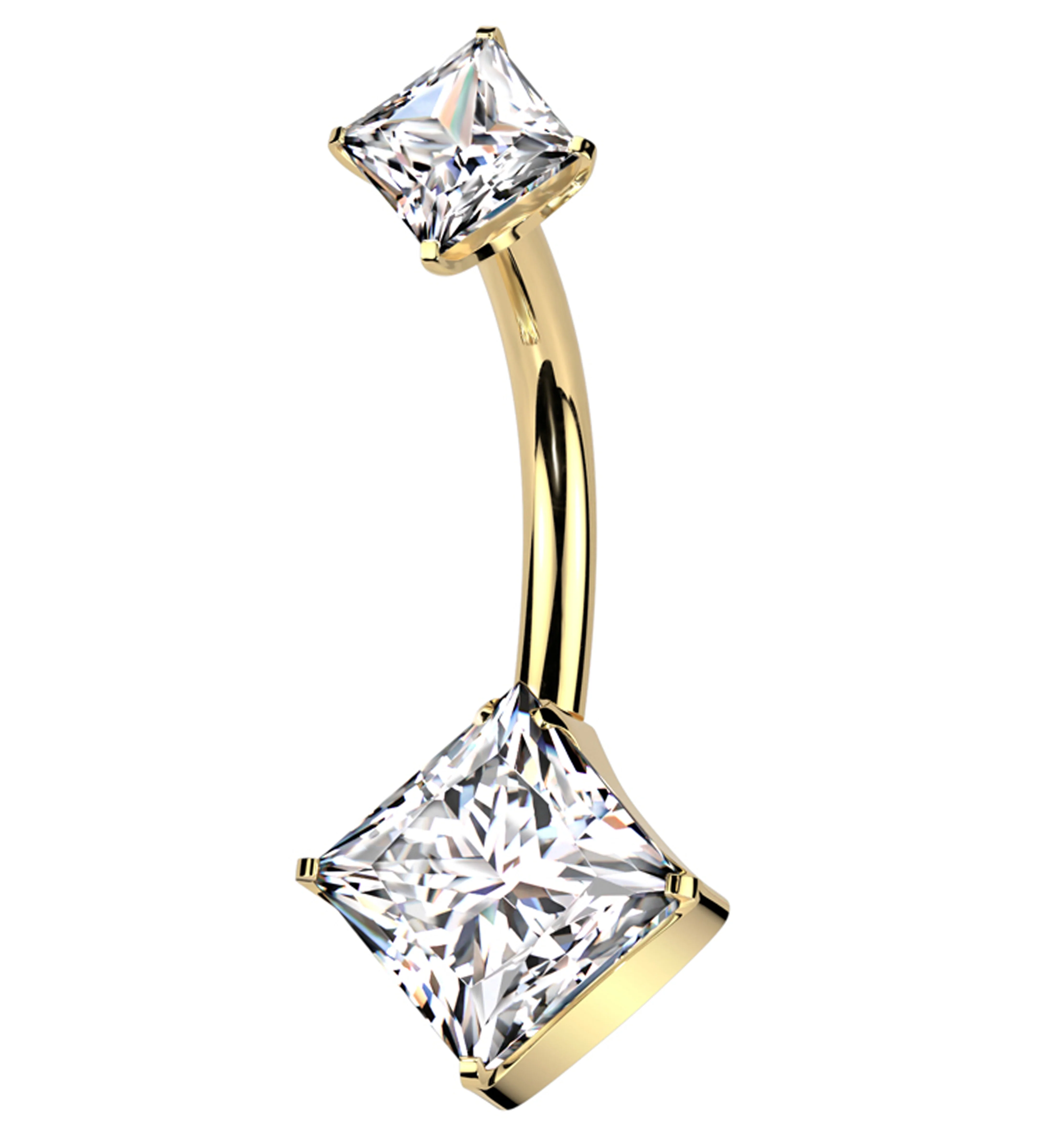 Gold PVD Clear CZ Rhombus Titanium Threadless Belly Button Ring - Mrs Treak