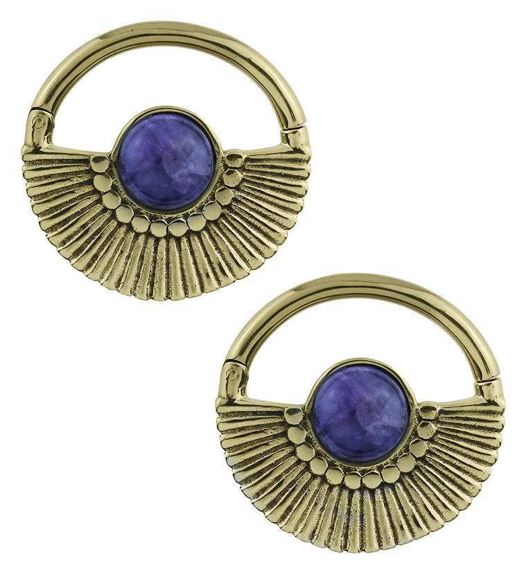 Amethyst Pinna Brass Hinged Ear Weights - Mrs Treak