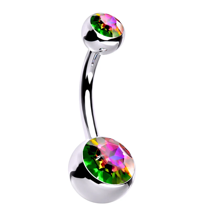 Black Aurora CZ Internally Threaded Titanium Belly Button Ring - Mrs Treak
