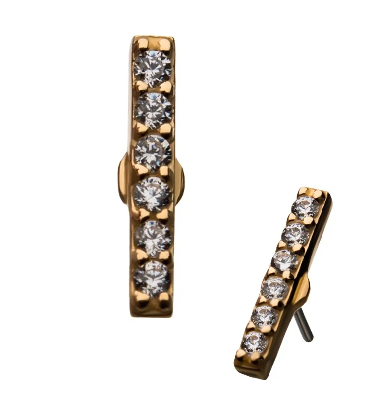 14kt Gold Rail CZ Threadless Top - Mrs Treak