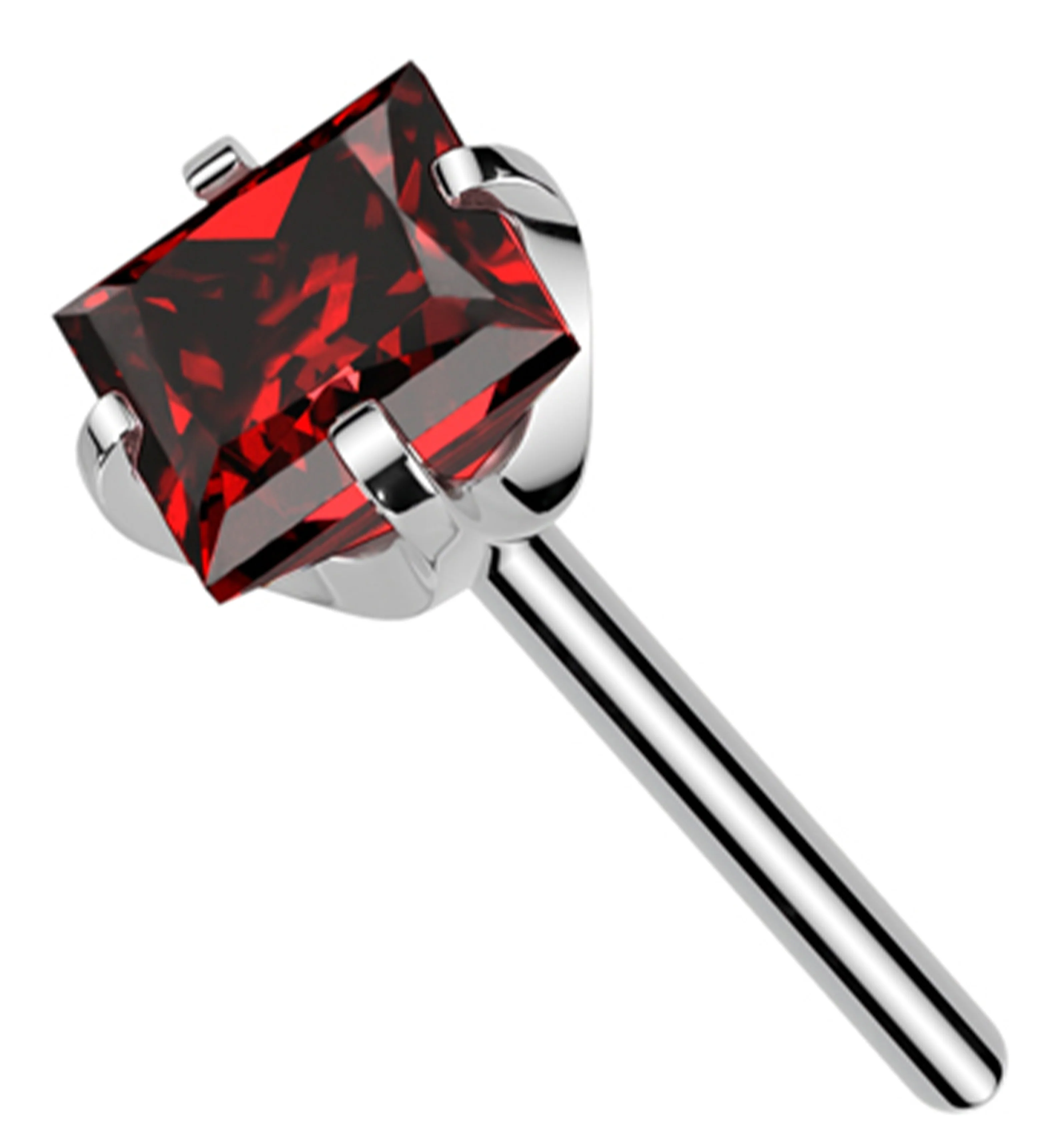 Square Red CZ Titanium Threadless Top - Mrs Treak
