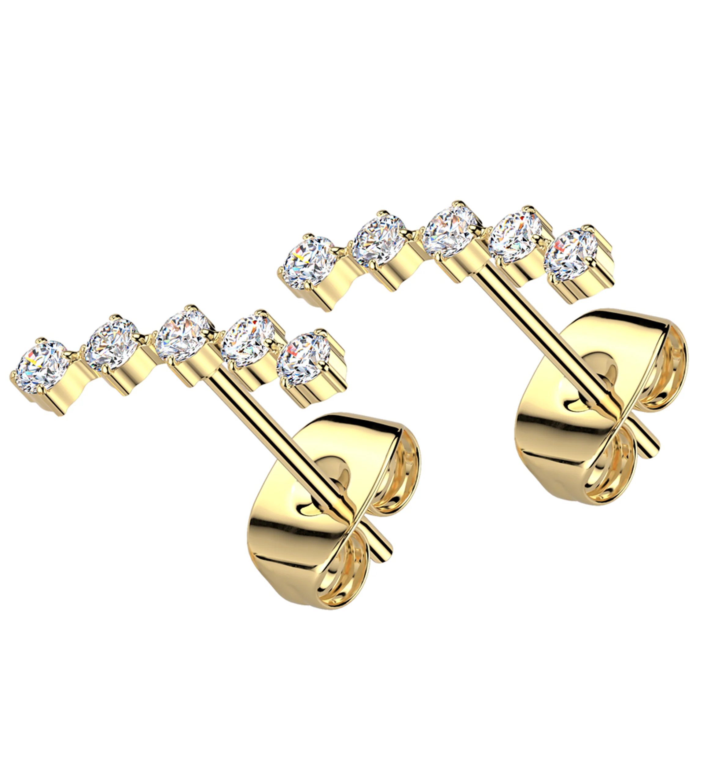 Gold PVD Curve Clear CZ Stainless Steel Stud Earrings - Mrs Treak