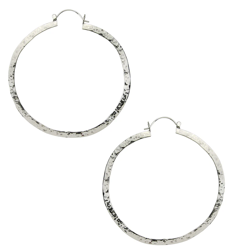 Narrow Hammered White Brass Hangers / Earrings - Mrs Treak