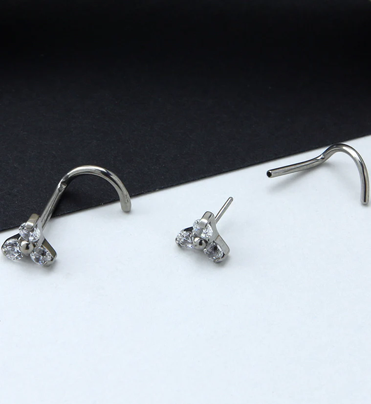 Triple CZ Titanium Threadless Nose Screw Ring - Mrs Treak