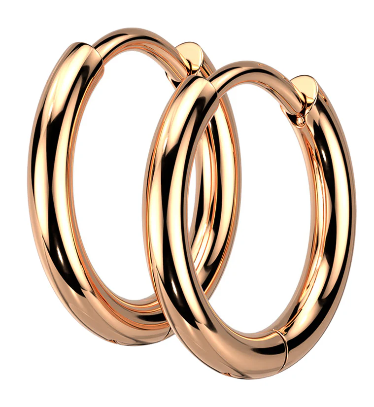 Rose Gold PVD Vast Stainless Steel Hinged Hoop Earrings - Mrs Treak