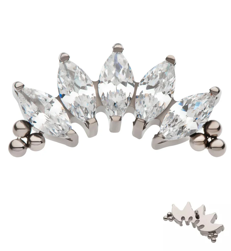 Beaded Half Crown CZ Internally Threaded Titanium Top - Mrs Treak