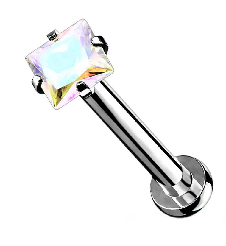 Rainbow Aurora Square CZ Labret Post - Mrs Treak