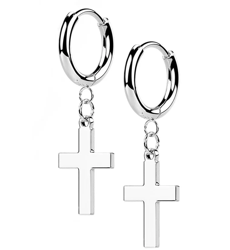 Cross Stainless Steel Hinged Earrings - Mrs Treak