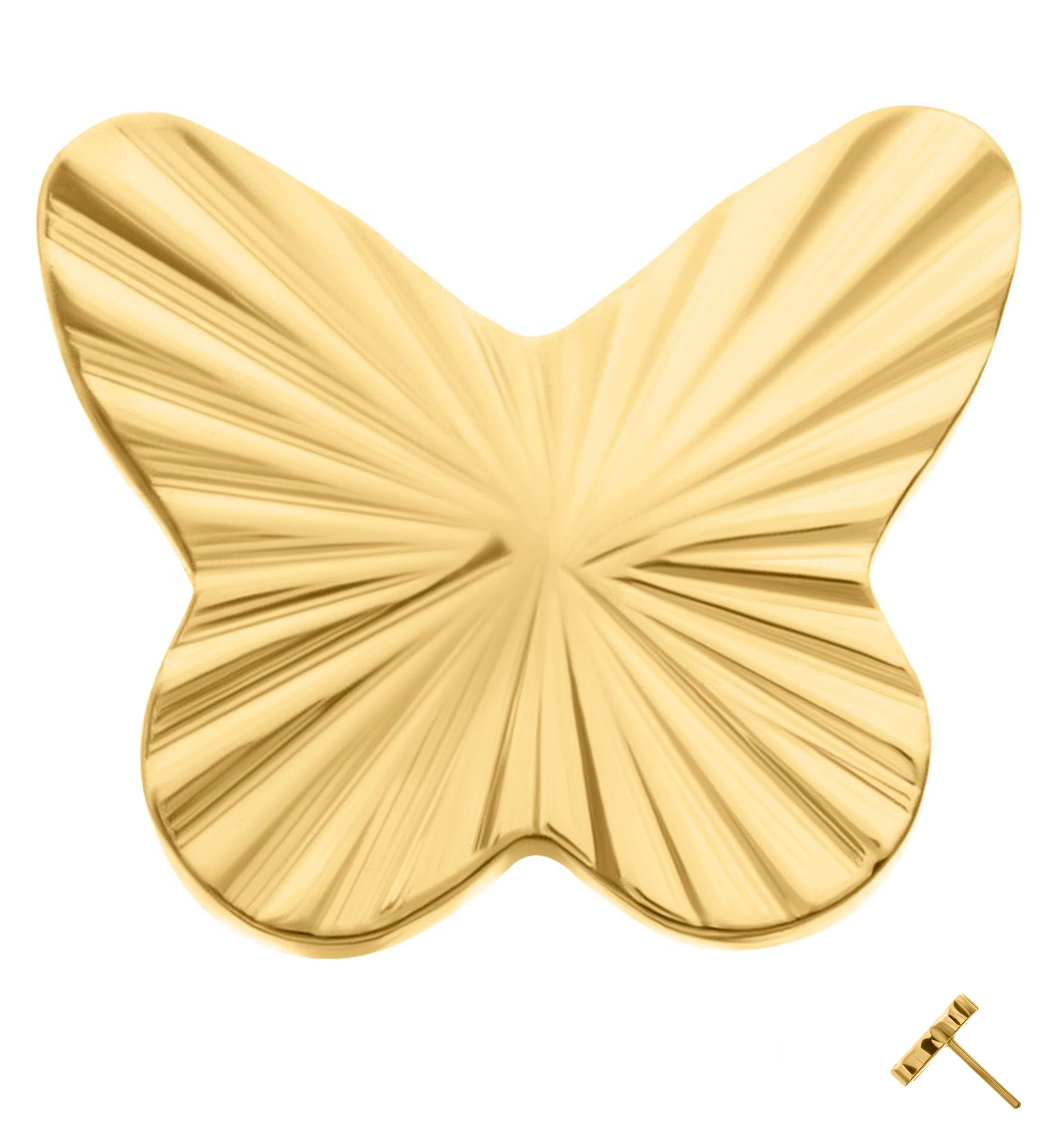 24kt Gold PVD Score Butterfly Threadless Titanium Top - Mrs Treak