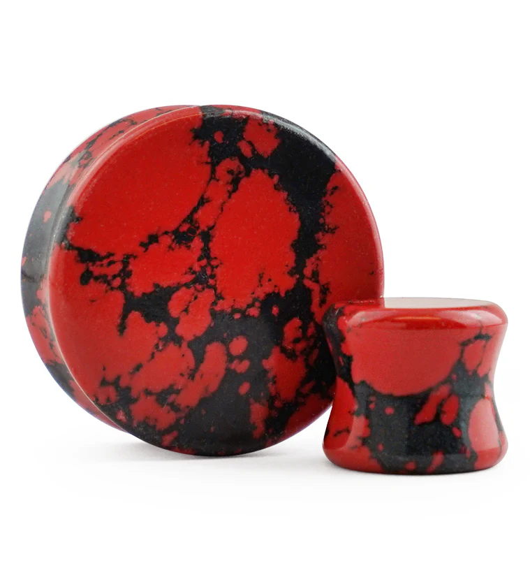 Red And Black Howlite Stone Plugs - Mrs Treak