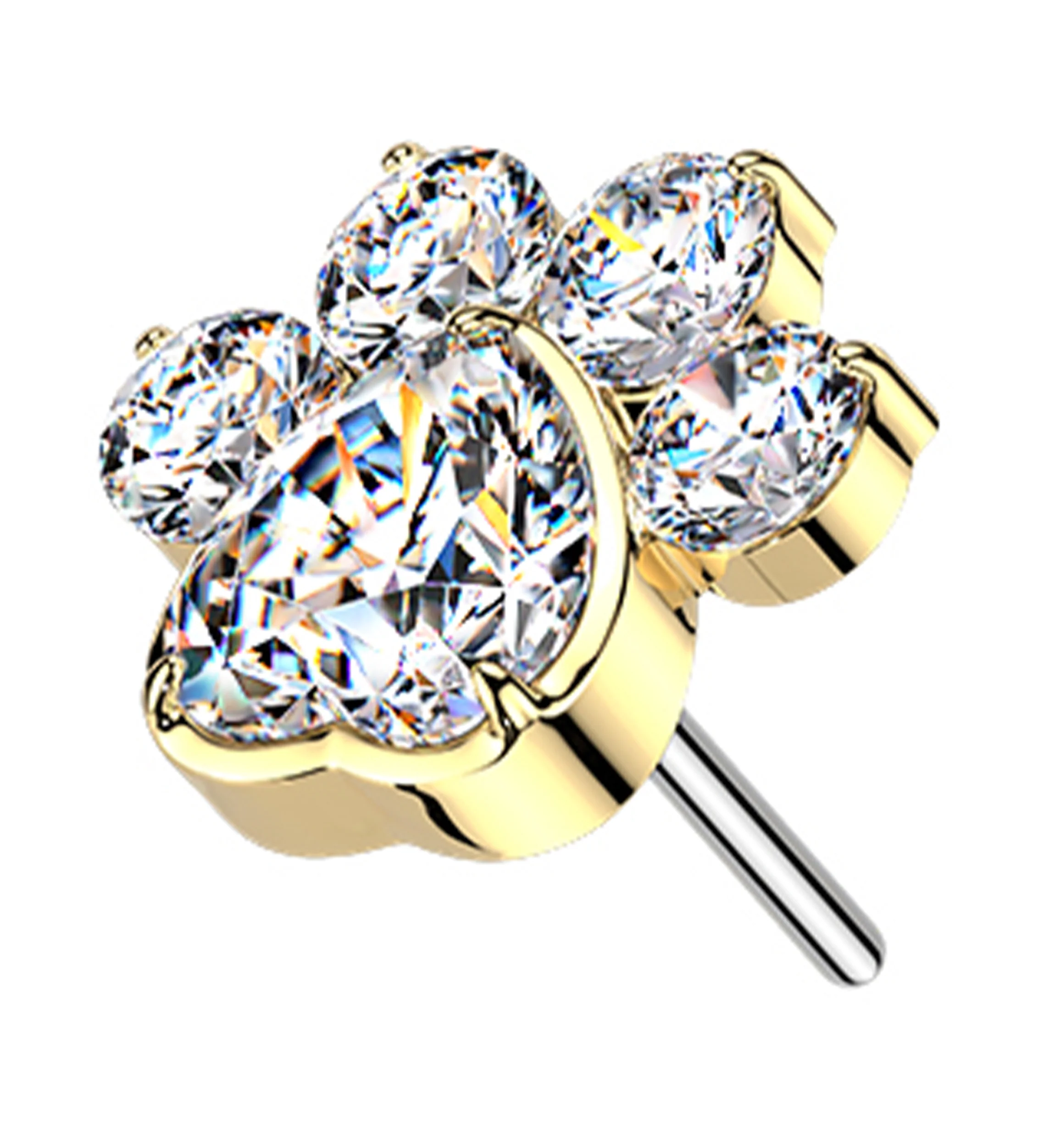 Gold PVD Pet Paw Clear CZ Threadless Titanium Top - Mrs Treak