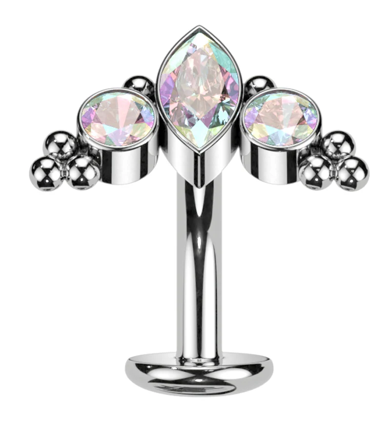 Crest Rainbow Aurora CZ Titanium Threadless Floating Belly Button Ring (Convex Disk) - Mrs Treak