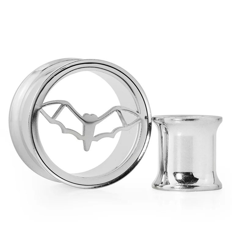 Bat Sign Stainless Steel Double Flare Tunnel Plugs - Mrs Treak