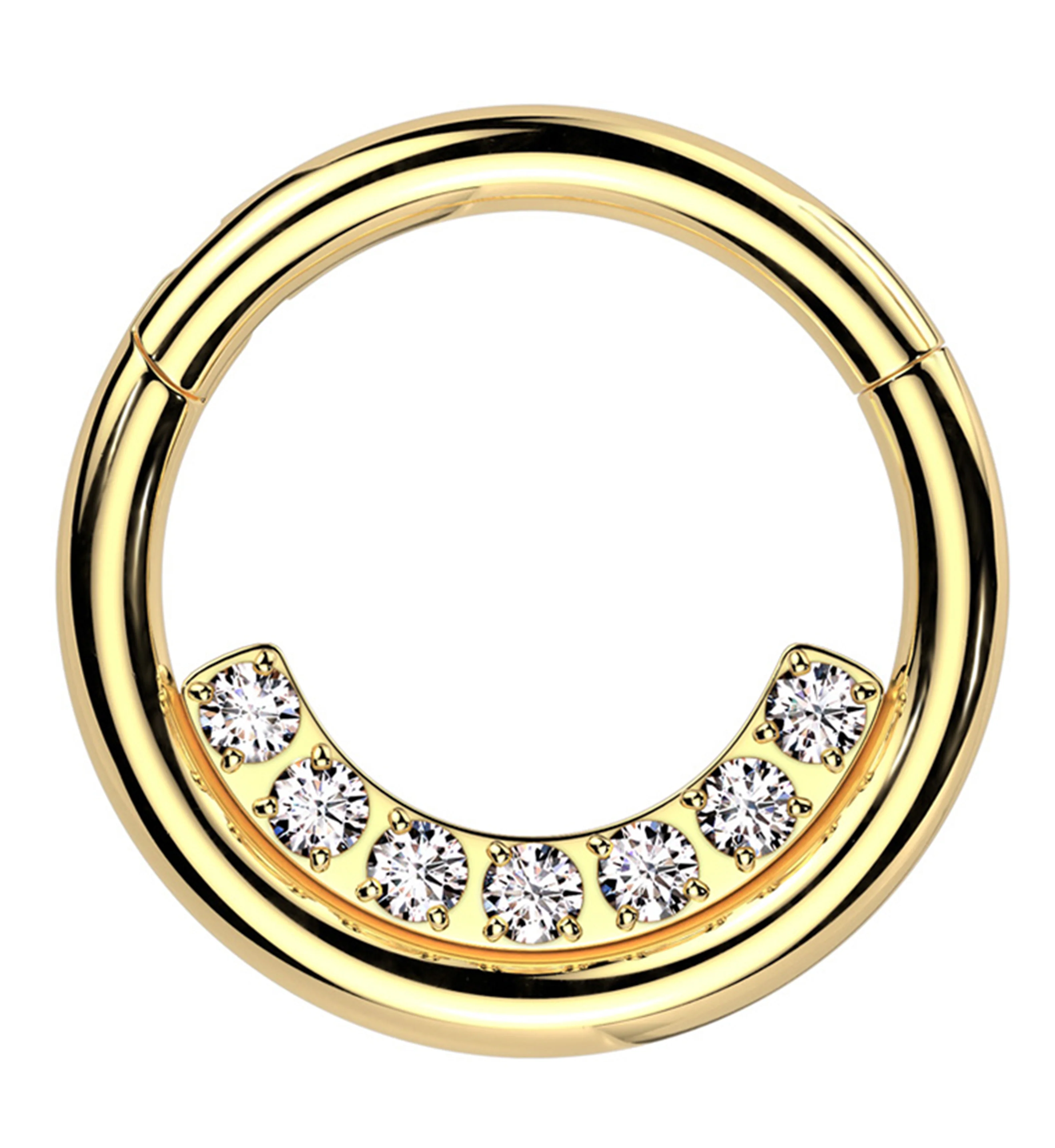 Gold PVD Ethereal Inner Clear CZ Row Stainless Steel Hinged Segment Ring - Mrs Treak
