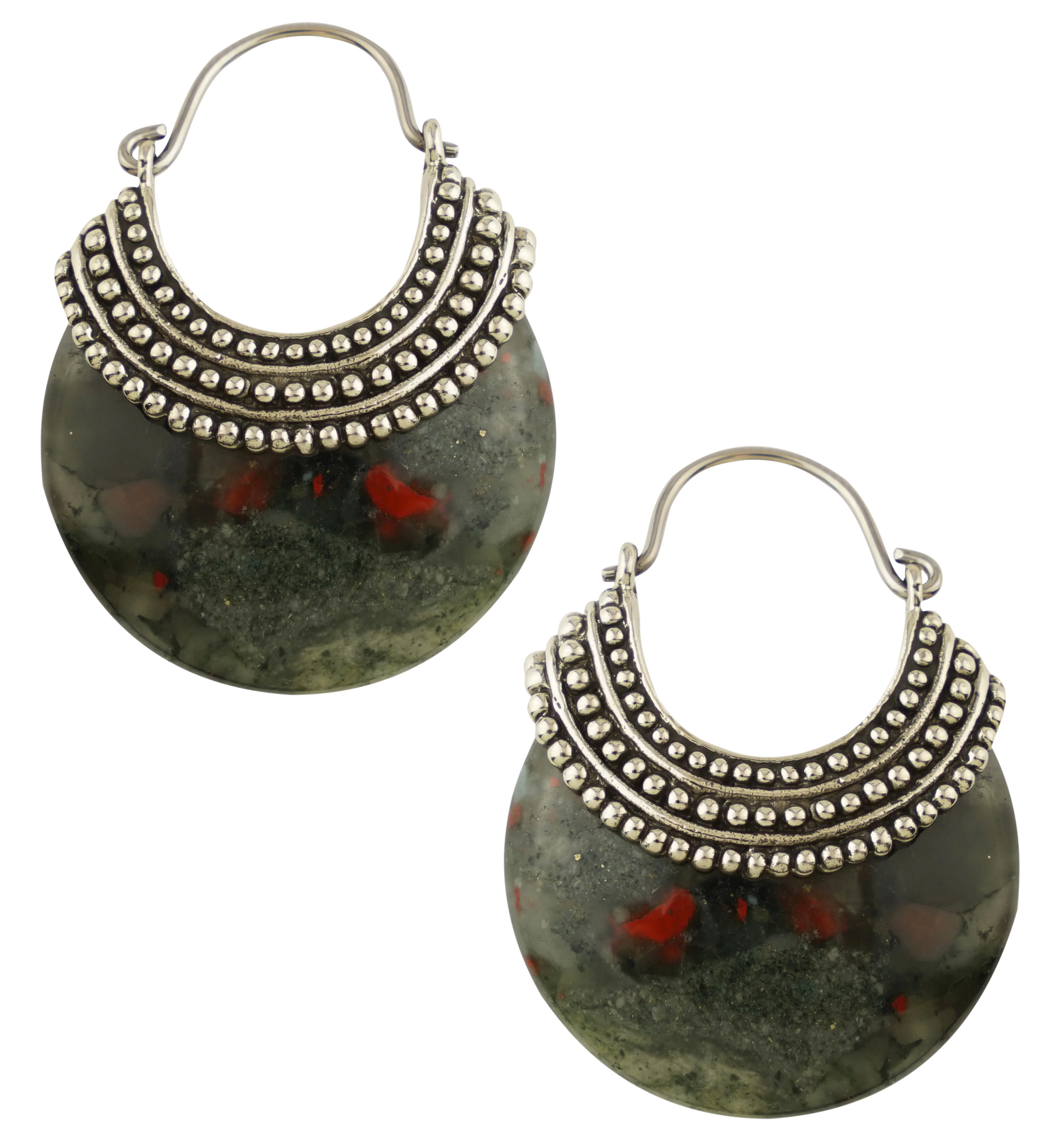 African Bloodstone Beaded White Brass Stone Earrings - Mrs Treak