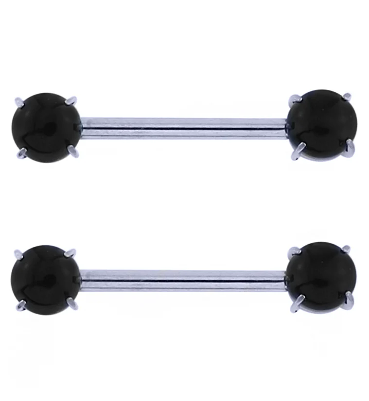 Double Black Obsidian Threadless Titanium Nipple Barbells - Mrs Treak