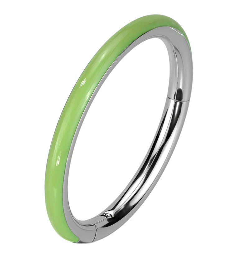 Green Glow In The Dark Side Facing Titanium Hinged Segment Ring - Mrs Treak
