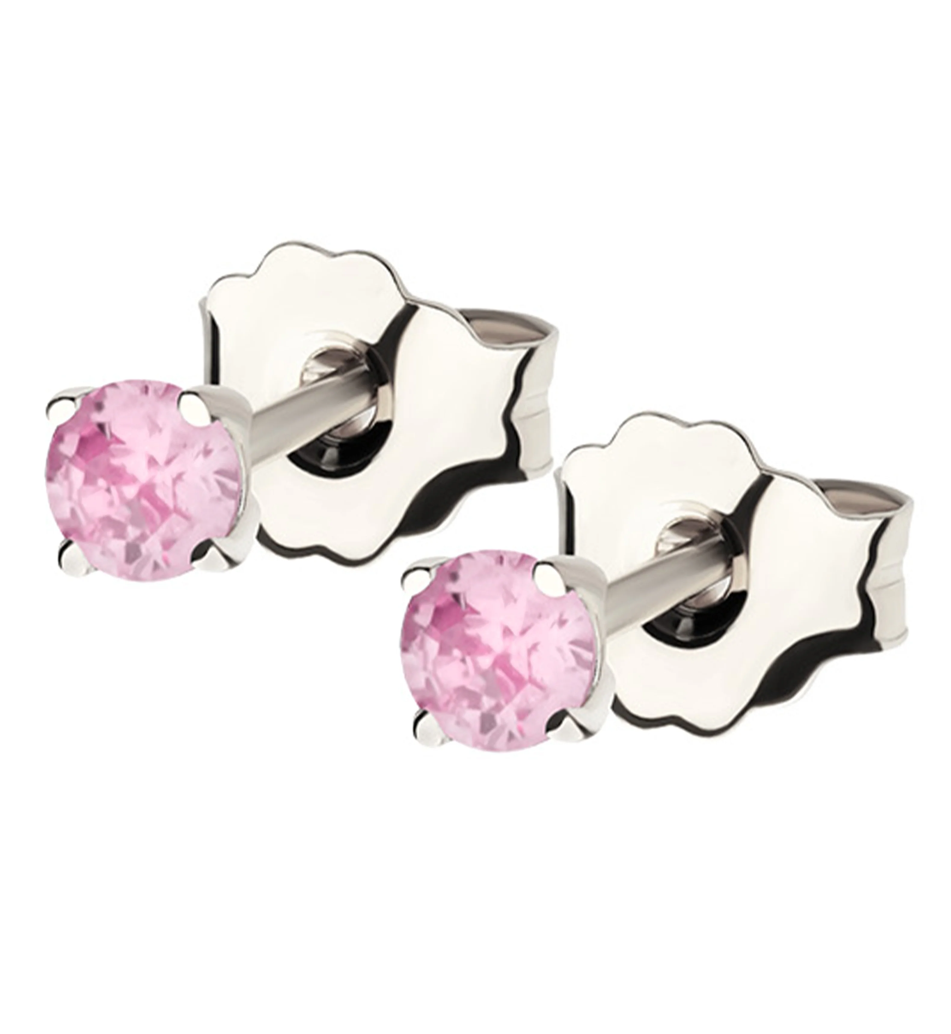 14kt White Gold October Birthstone Pink CZ Stud Earrings - Mrs Treak