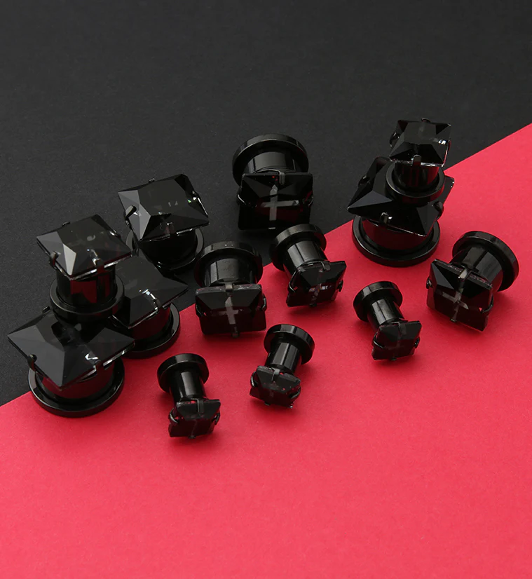 Black PVD Black CZ Gem Diamond Stud Plugs - Mrs Treak
