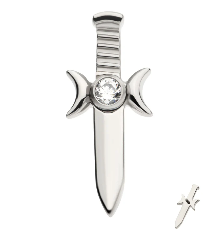 Sword And Moon Phase Clear CZ Internally Threaded Titanium Top - Mrs Treak
