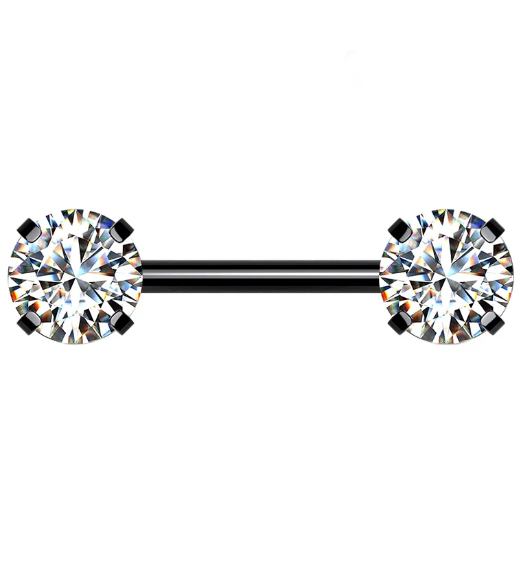Black PVD Stainless Steel Double CZ Threadless Barbell - Mrs Treak