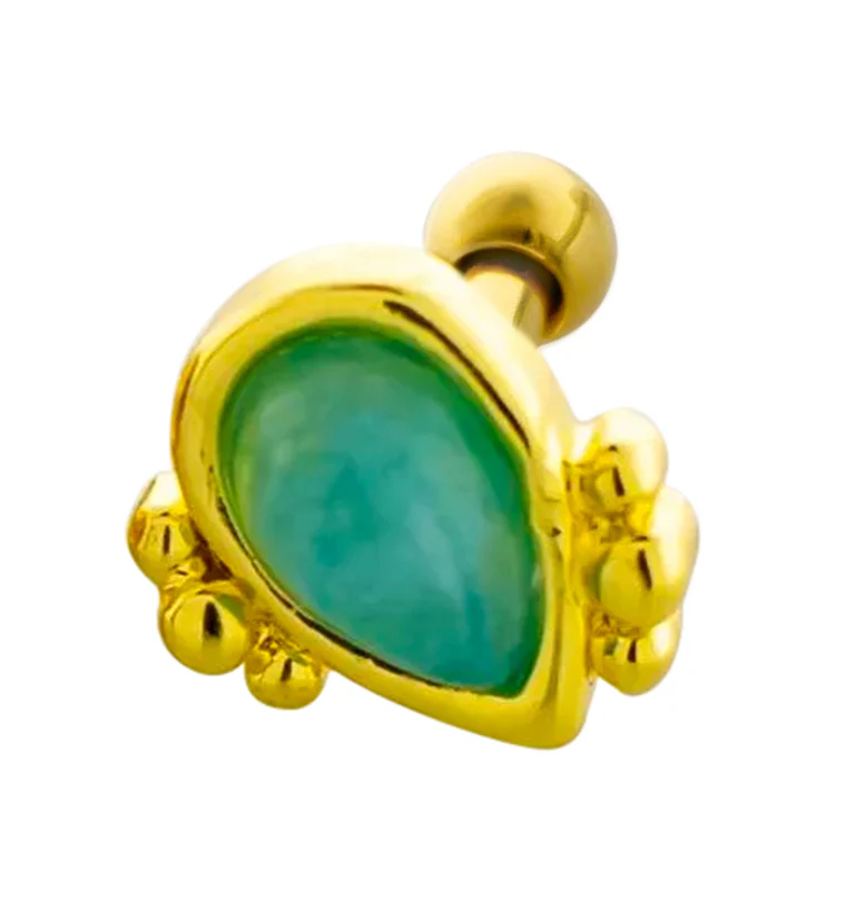 Gold PVD Beaded Turquoise Howlite Teardrop Cartilage Barbell - Mrs Treak