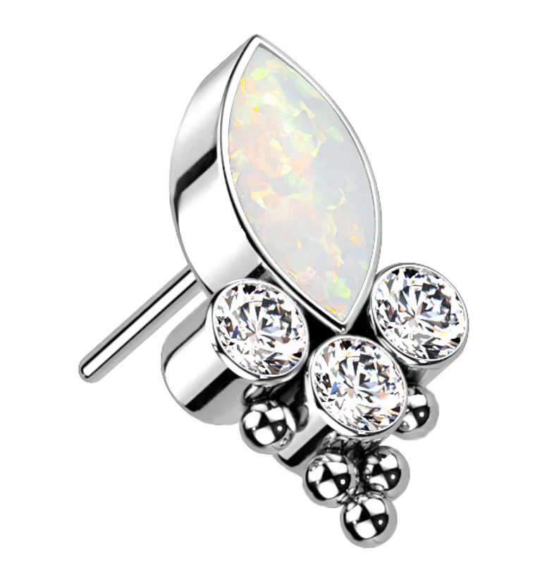 Duchess Beaded White Opalite Clear CZ Titanium Threadless Top - Mrs Treak