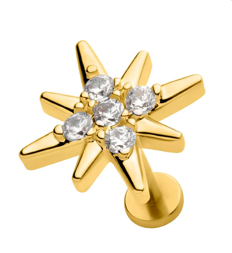 Gold PVD Twinkle Clear CZ Stainless Steel Internally Threaded Labret - Mrs Treak
