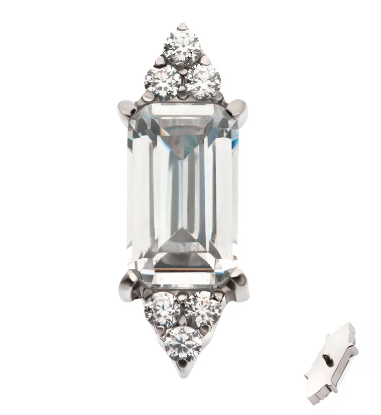 Frozen Baguette Clear CZ Internally Threaded Titanium Top - Mrs Treak