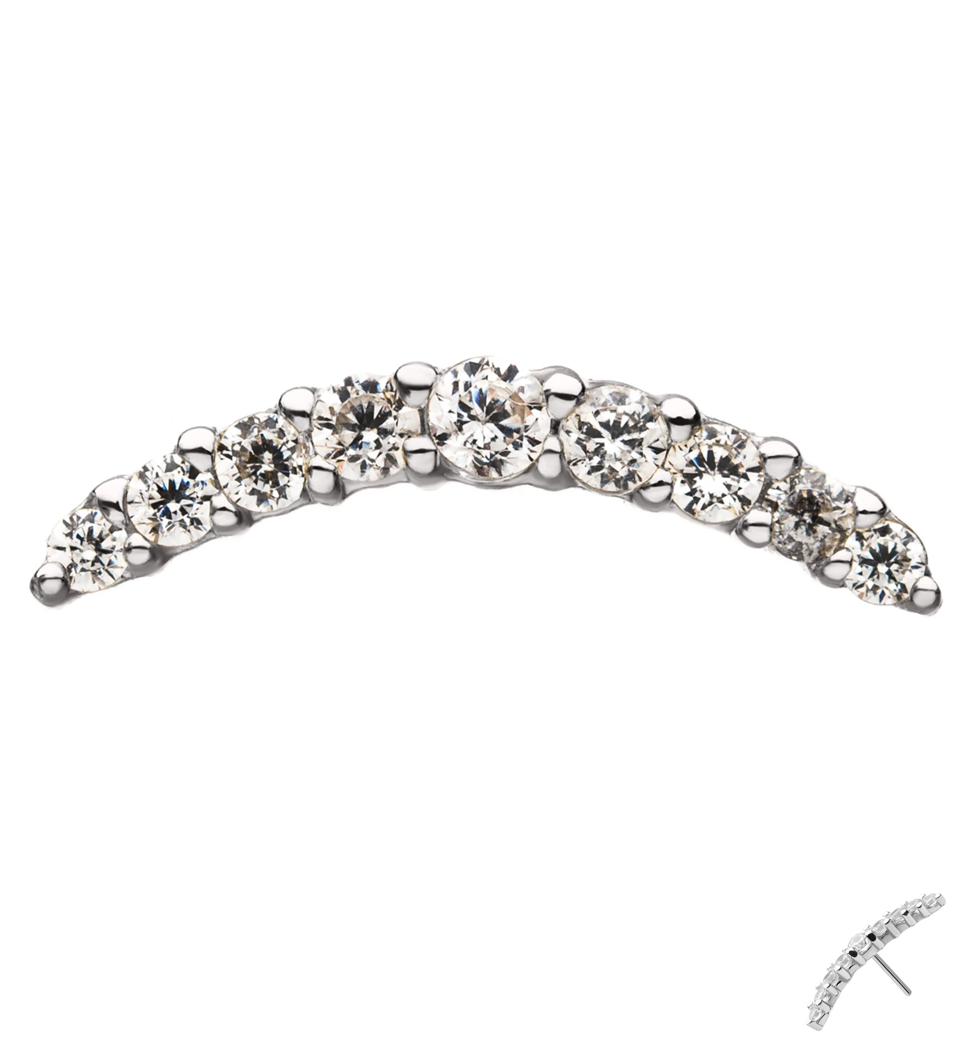 14kt White Gold Curved Prong Set CZ Threadless Top - Mrs Treak